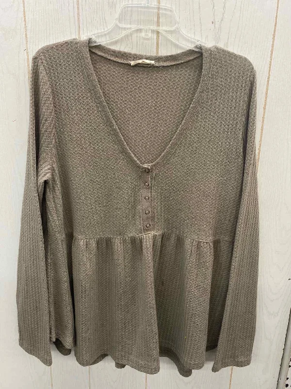 Taupe Womens Size L/XL Shirt Solid Color Striped Floral
