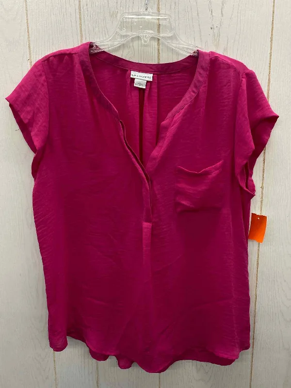 Liz Claiborne Pink Womens Size L Shirt Asymmetrical Pockets Print