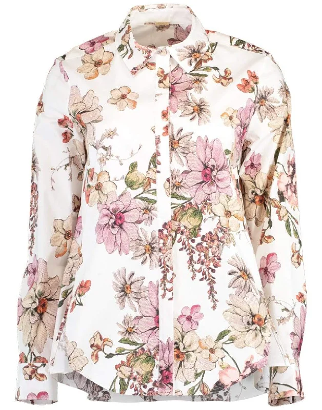 White Floral Print Shirt Casual Formal Business