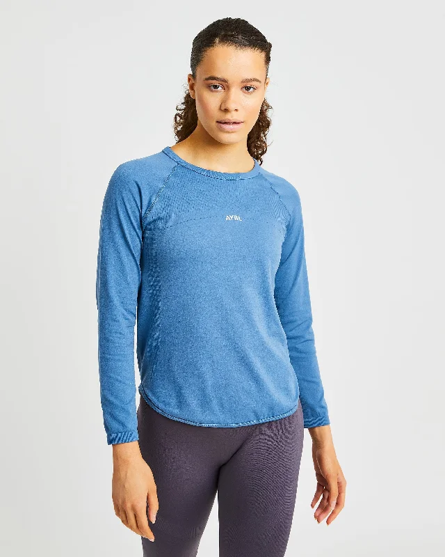 Reform Seamless Long Sleeve T Shirt - Petrol Blue Solid Print Embellished