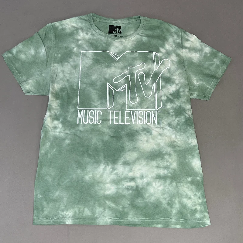 MTV Mint and White Tie-Dye Short Sleeve T-Shirt Women's Sz L 86947(New) Thin T-Shirt Open Front Quick Dry