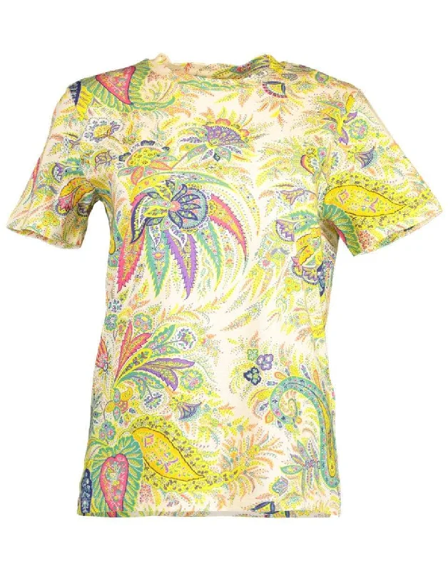Short Sleeve Paisley Print Fitted T-Shirt Print Jacquard Patchwork