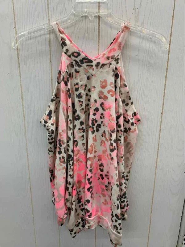 Andree Pink Womens Size L Shirt Beaded Sequined Faux Fur