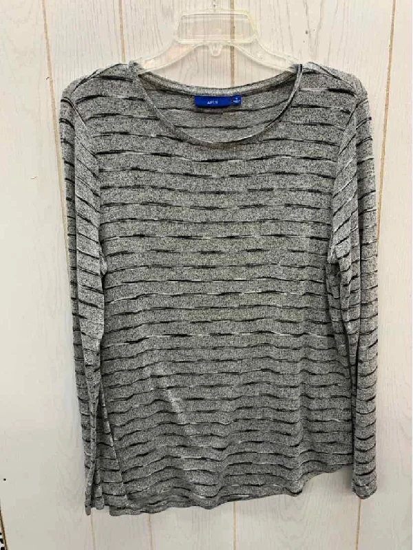 Apt 9 Gray Womens Size M Shirt Knit Fabric Woven Fabric Fleece Fabric