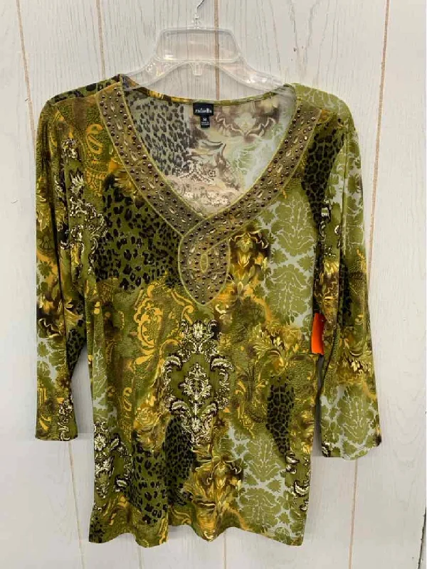 Rafaella Olive Womens Size M Shirt Ribbed T-Shirt High Neck Heavyweight