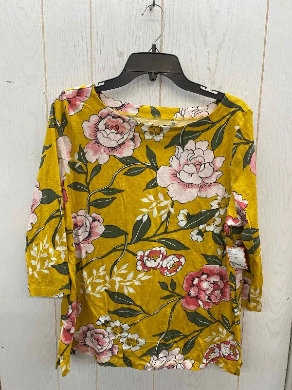 LOFT Yellow Womens Size L Shirt Mesh Blend Leather Blend Suede Blend