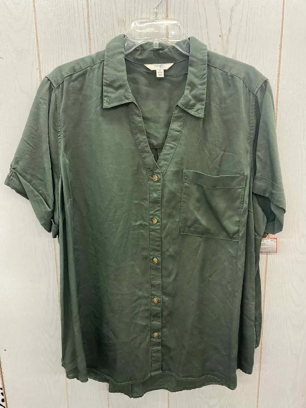 Terra & Sky Olive Womens Size 16/18 Shirt Chenille Brocade Lace