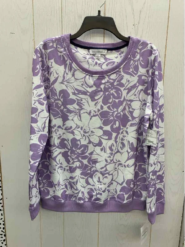 Emily Daniels Purple Womens Size L Shirt Polka Dot Checkered Tartan