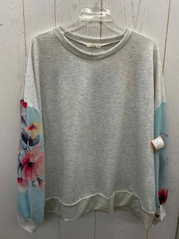 Gray Womens Size 1X Shirt Ribbed Striped Patterned