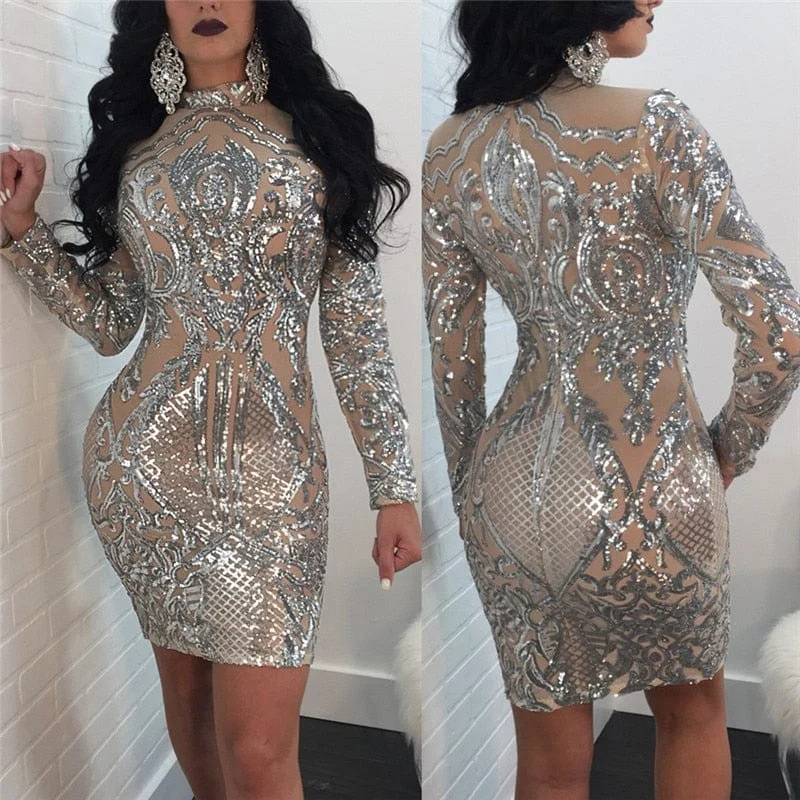 Long Sleeve Sparkly Party Dress Tunics Ceremony elegant
