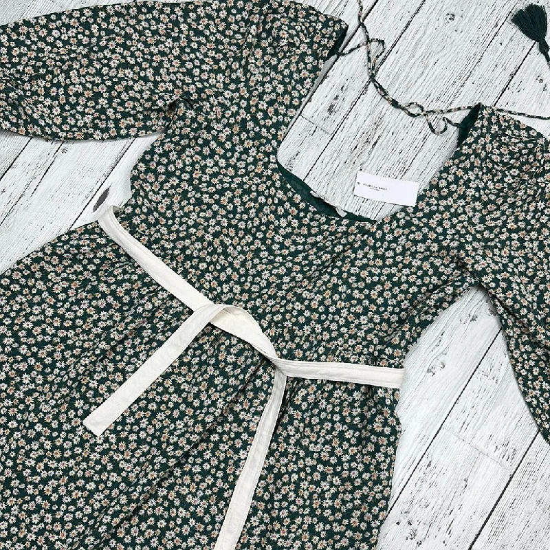 American Eagle Emerald Green Floral Puff Sleeve Dress with Belt - Hers M Tunics Luxurious premium