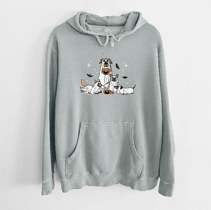 Vibrant Ghost Pups - Unisex Pigment Dyed Hoodie. Hoodie with Neon Bright Vibrant