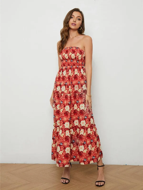 Floral Strapless Low-Back Dress Tunics Chic elegant
