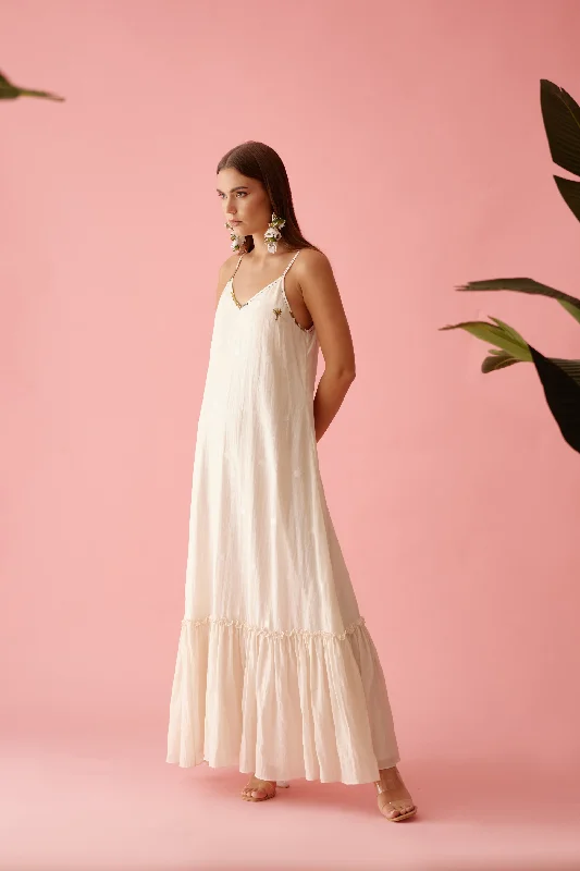 Cream Handwoven Jamdani Cotton Slip Dress Tunics Business professional
