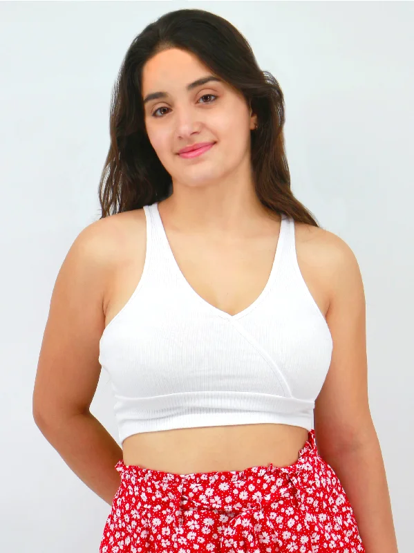 Women's Ribbed Crop Top,White Fashionable Trendy Casual