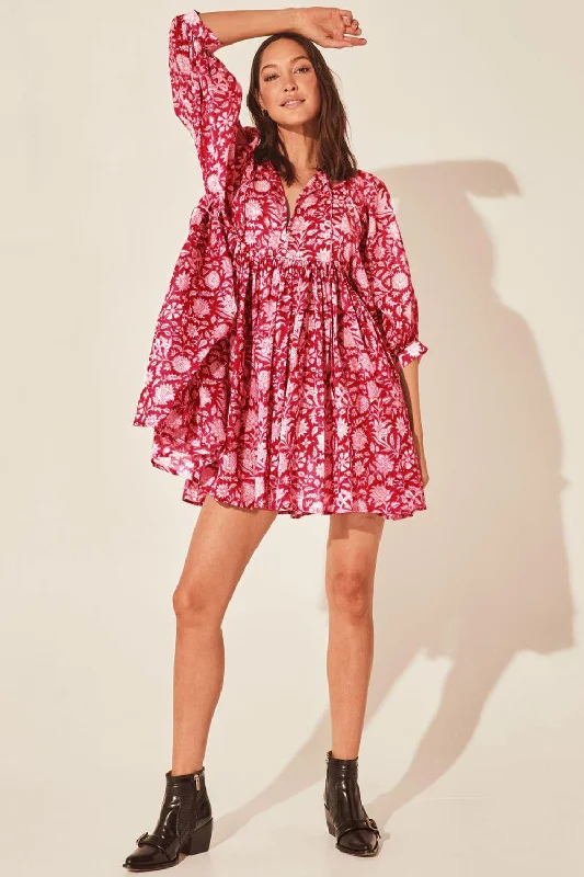 Floral Tie Neck Lantern Sleeve Dress Tunics Timeless classic
