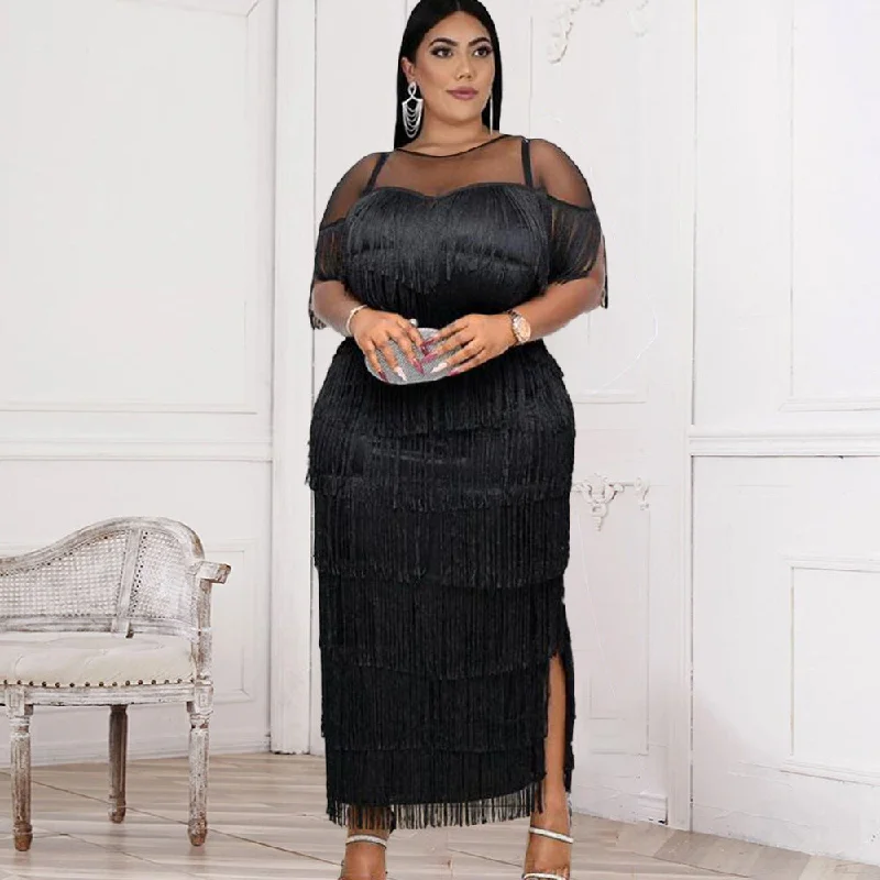 Designed Tassels Plus Sizes Party Dresses Tunics Running lightweight