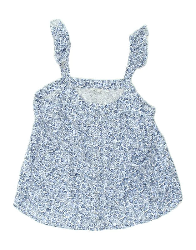 FAT FACE Womens Sleeveless Crop Top UK 14 Large Blue Floral Viscose Layered Multi-layer Single Layer