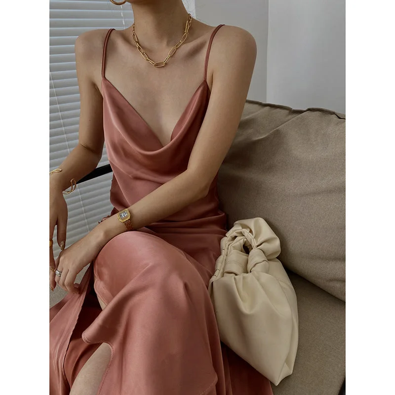 Sexy Designed Luxury Satin Sleeveless Party Dresses Tunics Occasion special