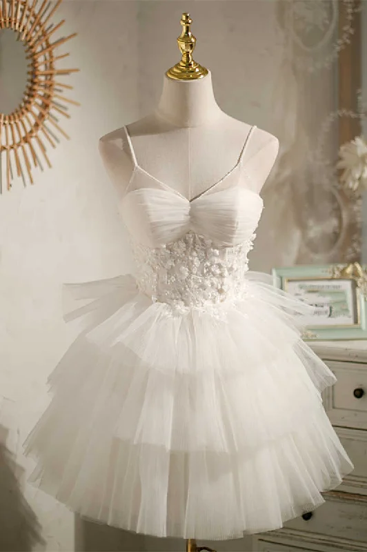 Multi-Tiered White V-Neck Short Party Dress gh1385 Tunics Wedding white