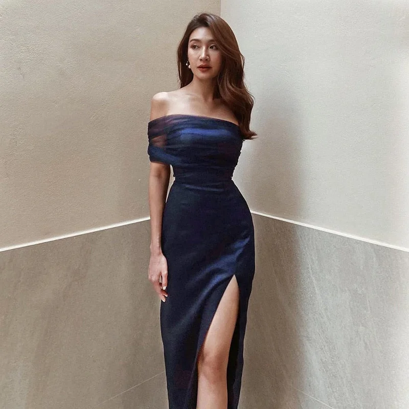 Party Dress 2021 Women Sexy Elegant Robe Female Satin Split Prom Party Dresses For Women Outfits Gown Tunics Bridal satin