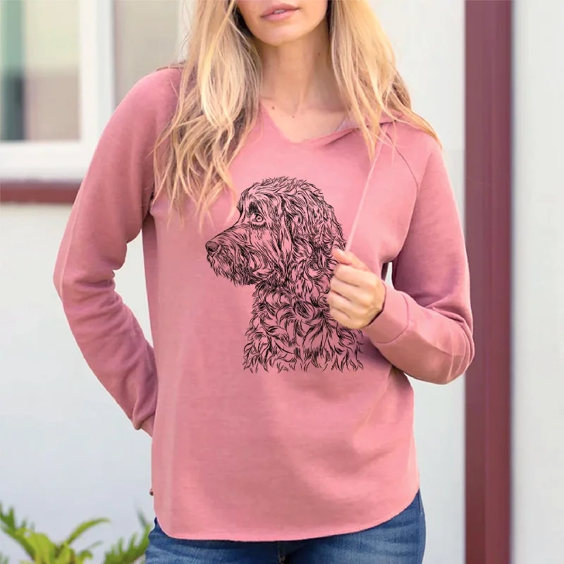 Profile Aussie Doodle - Cali Wave Hooded Sweatshirt. Hoodie with Hem Raw Edge Edgy Unfinished Profile Aussie Doodle - Cali Wave Hooded Sweatshirt. Hoodie with Hem Raw Edge Edgy Unfinished