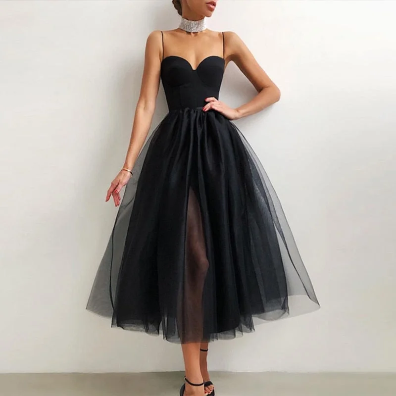 Yipinpay Sexy Halter Off Shoulder Party Dress Women Elegant Spaghetti Strap Spliced Mesh Dresses Ladies Ballet Clothing Vestidos Tunics Canvas sturdy