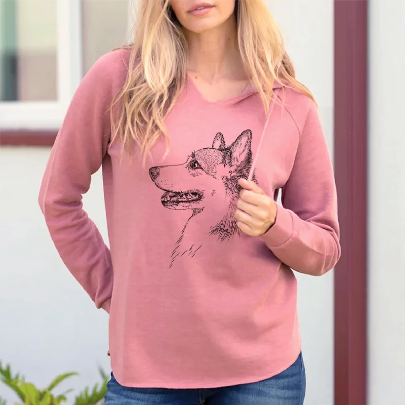 Profile Corgi - Cali Wave Hooded Sweatshirt. Hoodie with Longline Fit Extended Stylish Profile Corgi - Cali Wave Hooded Sweatshirt. Hoodie with Longline Fit Extended Stylish