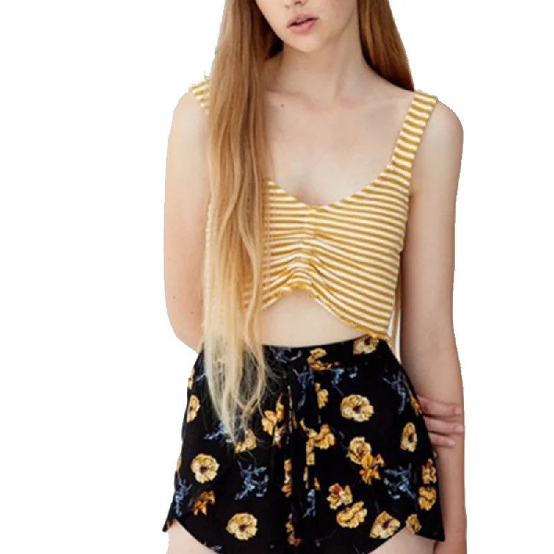 Women's Striped Crop Top,Mustard/Beige Jersey Fabric Tulle Fabric Batik Fabric