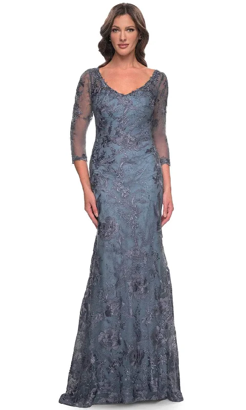 La Femme 30130SC - Floral Embroidered Sheath Evening Dress Tunics Formal black