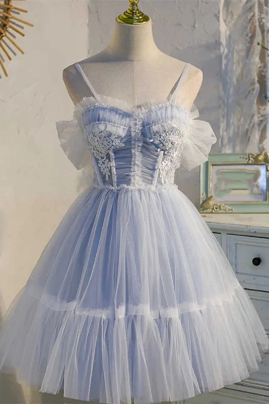Dreamy Sky Blue Spaghetti Straps Bow-Back Short Party Dress gh1386 Tunics Party sparkling Dreamy Sky Blue Spaghetti Straps Bow-Back Short Party Dress gh1386 Tunics Party sparkling