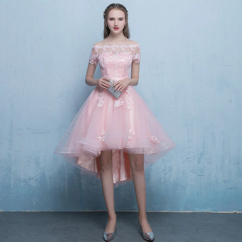 Cute pink tulle lace short prom dress party dress  8311 Tunics Vintage classic
