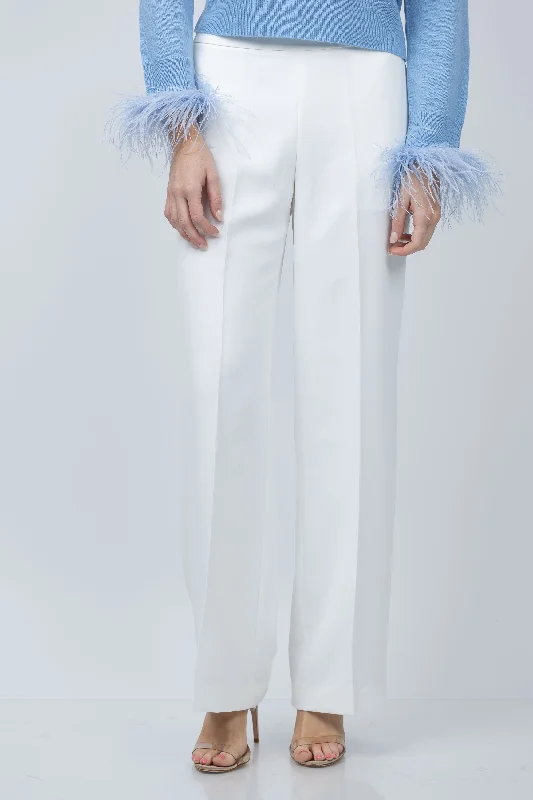 Milly Natia Crepe Pants in Ecru Trendy High-Waist Trousers