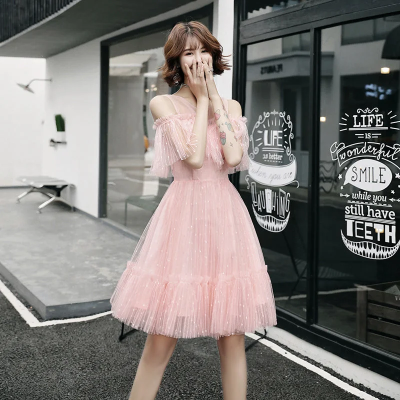 Pink A line tulle short dress, party dress  8251 Tunics Formal black