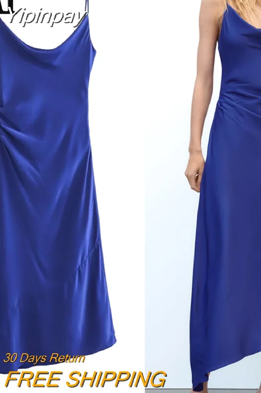 Yipinpay 2023 Satin Long Dress Women Summer Blue Slip Dress Woman Asymmetric Backless Sexy Party Dresses Elegant Evening Dresses Tunics Velvet soft Yipinpay 2023 Satin Long Dress Women Summer Blue Slip Dress Woman Asymmetric Backless Sexy Party Dresses Elegant Evening Dresses Tunics Velvet soft
