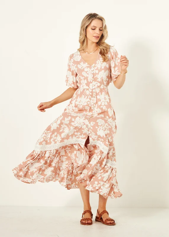 Jolander Dress - Nude Floral - LEMON TREE Tunic Top Casual
