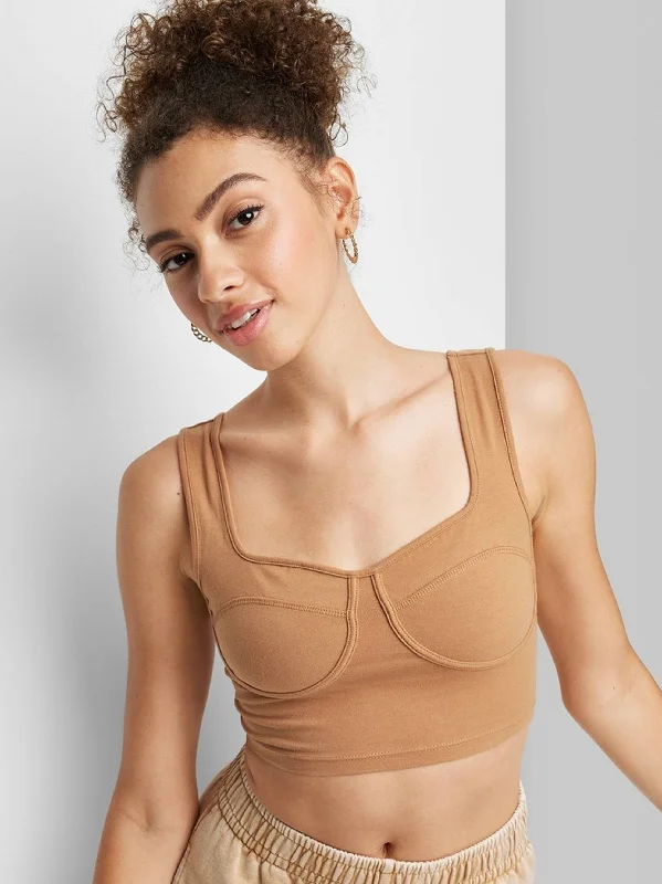 Women's Plain Solid Crop Top,Light Brown Elegant Classic Vintage