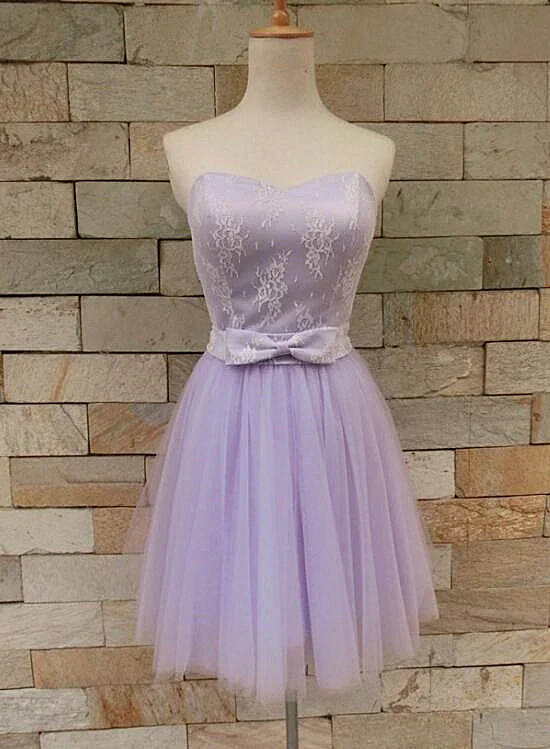 Beautiful Lavender Tulle And Lace Cute Party Dress, Sweetheart Party Dress With Bow gh412 Turtleneck Neckline Stylish Beautiful Lavender Tulle And Lace Cute Party Dress, Sweetheart Party Dress With Bow gh412 Turtleneck Neckline Stylish