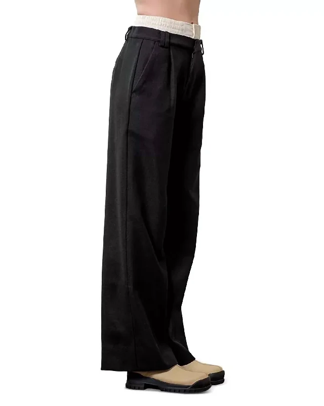 Layered Waist Band Tailored Pleat Pants In Black High-Waist Jeans