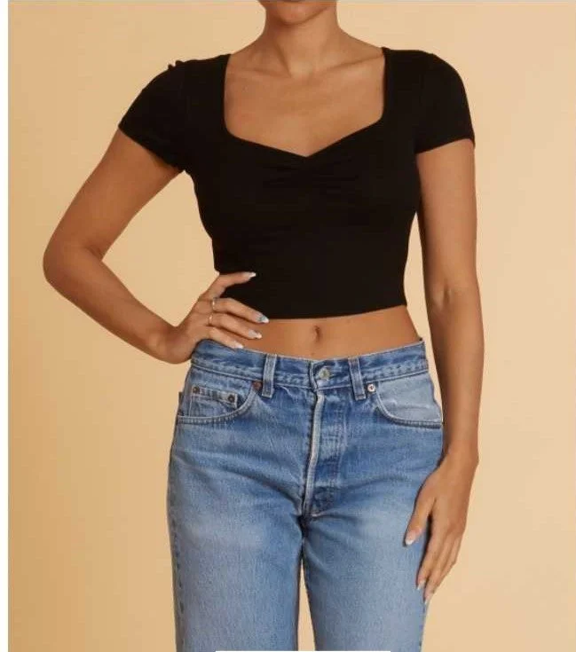 Sweetheart Neckline S/S Crop Top Bozzolo 18992 Plaid Crop Top Polka Dot Checkered