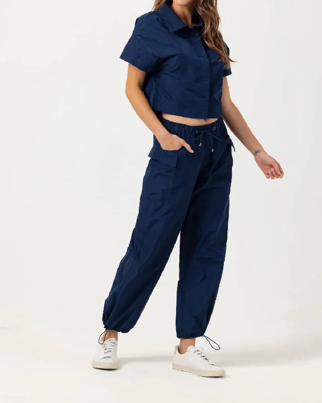 Slate Cargo Pants In Navy High-Waist Jogger Pants
