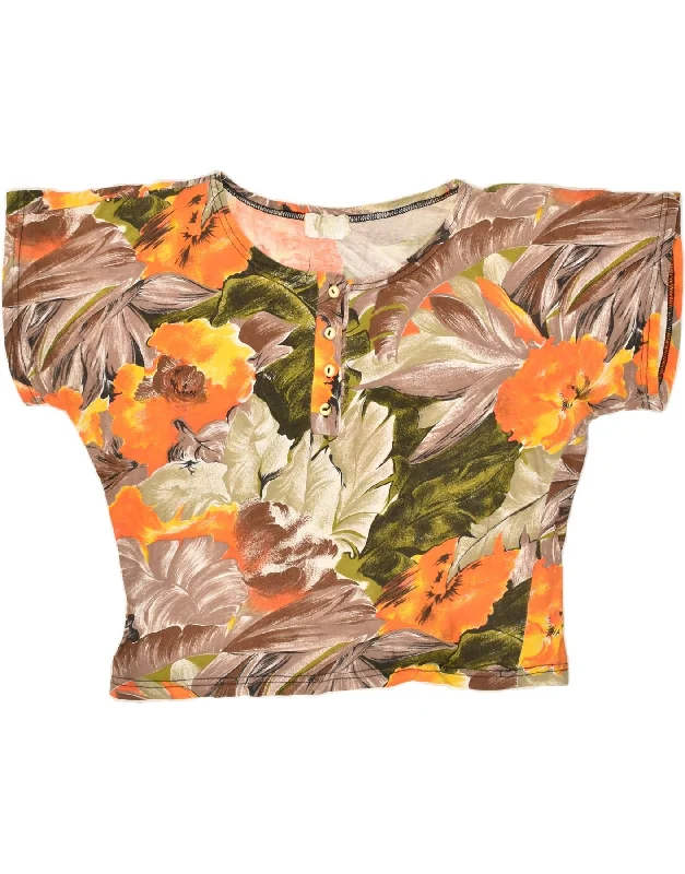 VINTAGE Womens Crop Top UK 12 Medium Multicoloured Floral Rayon Fabric Velvet Fabric Corduroy Fabric
