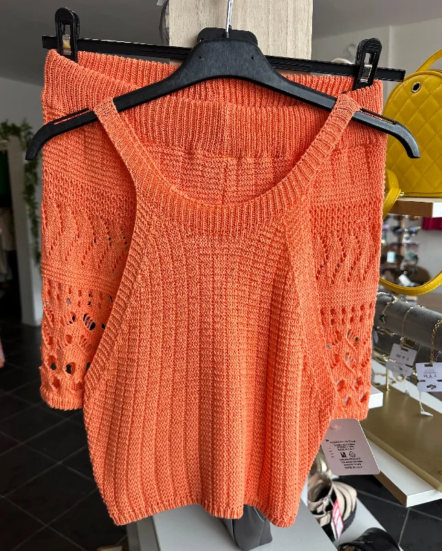Orange crochet shorts & crop top set Denim Fabric Leather Fabric Suede Fabric