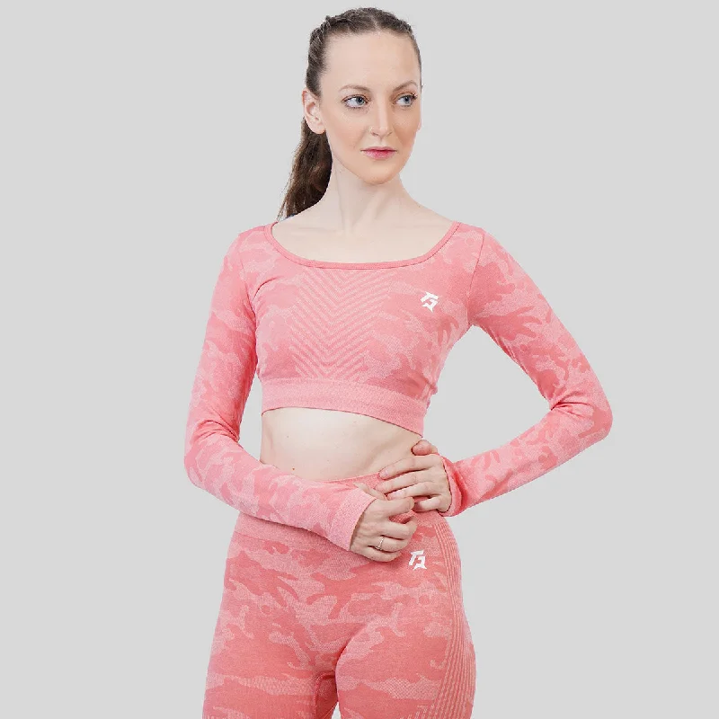 Camo Seamless Crop Top (Peach) Rayon Fabric Velvet Fabric Corduroy Fabric