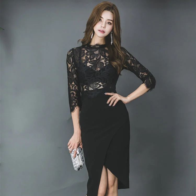 Sexy Black Lace Sheath Party Dresses Tunics Luxurious high-end