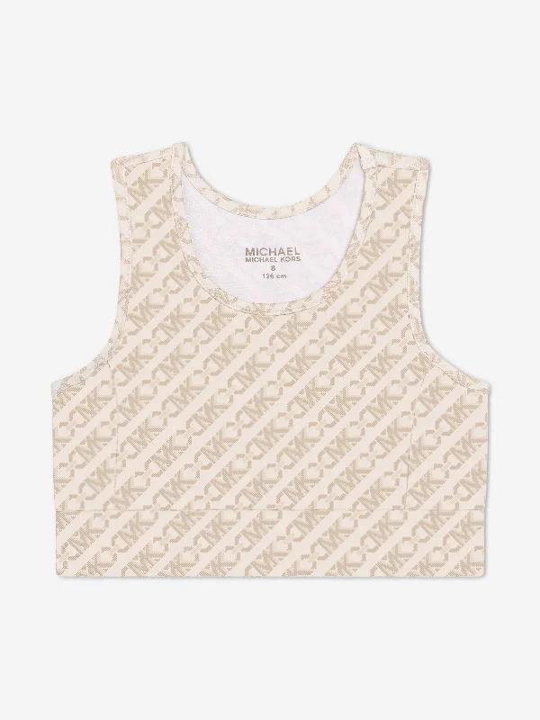 Michael Kors Girls Logo Crop Top in Ivory Spandex Blend Rayon Blend Denim Blend