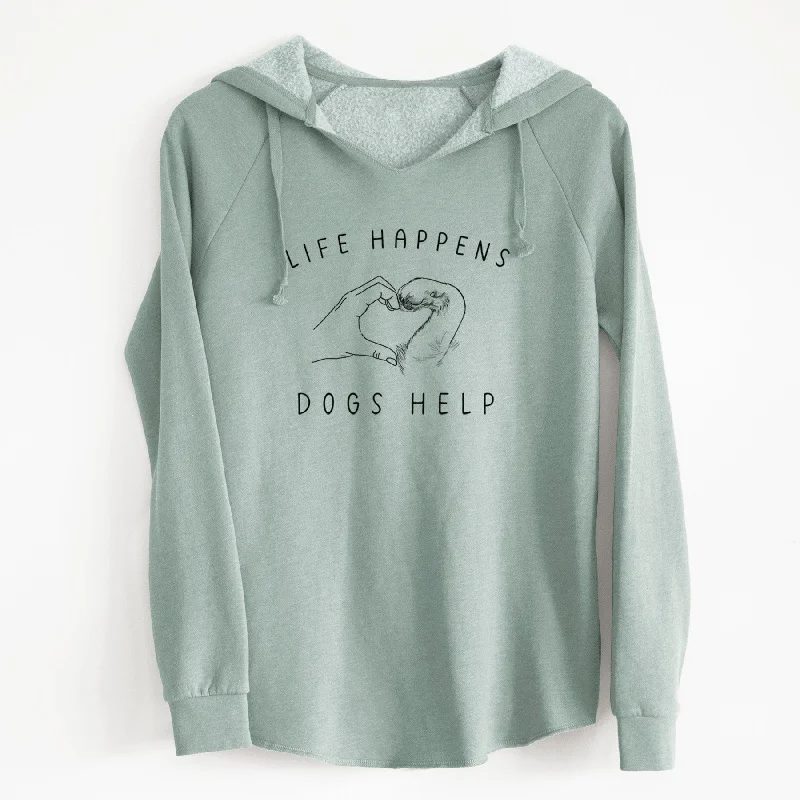 Life Happens Dogs Help - Paw Hand Heart - Cali Wave Hooded Sweatshirt. Hoodie with V-Neck Classic Versatile Life Happens Dogs Help - Paw Hand Heart - Cali Wave Hooded Sweatshirt. Hoodie with V-Neck Classic Versatile