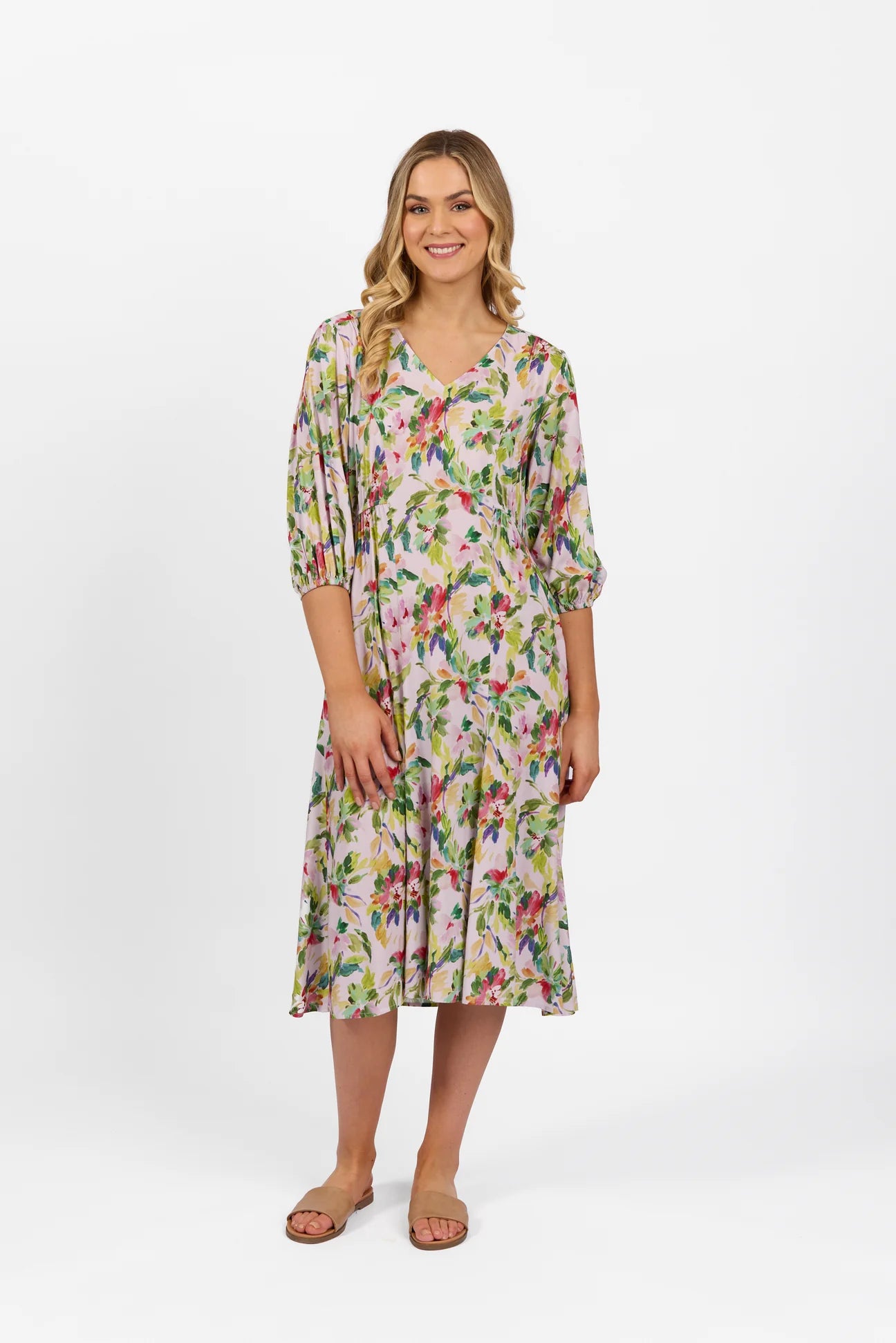 Round Neck Dress w Elbow Length Sleeves - Capri - VASSALLI Tunics Brand named