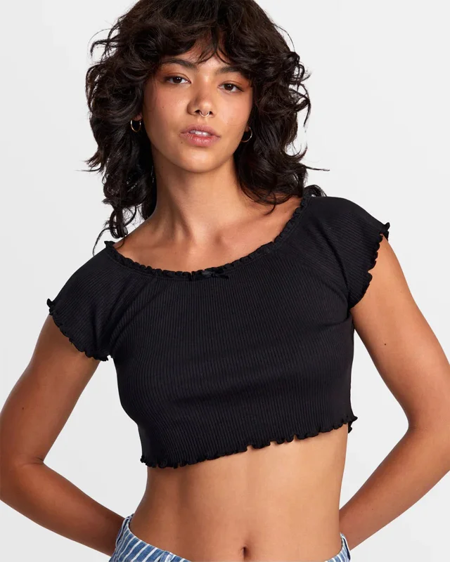 Delilah Off-Shoulder Crop Top Print Jacquard Patchwork