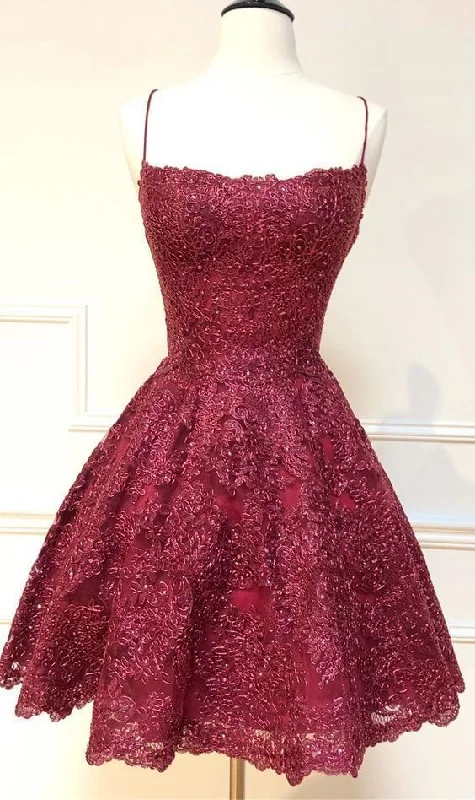 formal short homecoming dresses, spaghetti straps cocktail party dresses, burgundy lace homecoming dresses gh831 Shift Classic Vintage formal short homecoming dresses, spaghetti straps cocktail party dresses, burgundy lace homecoming dresses gh831 Shift Classic Vintage
